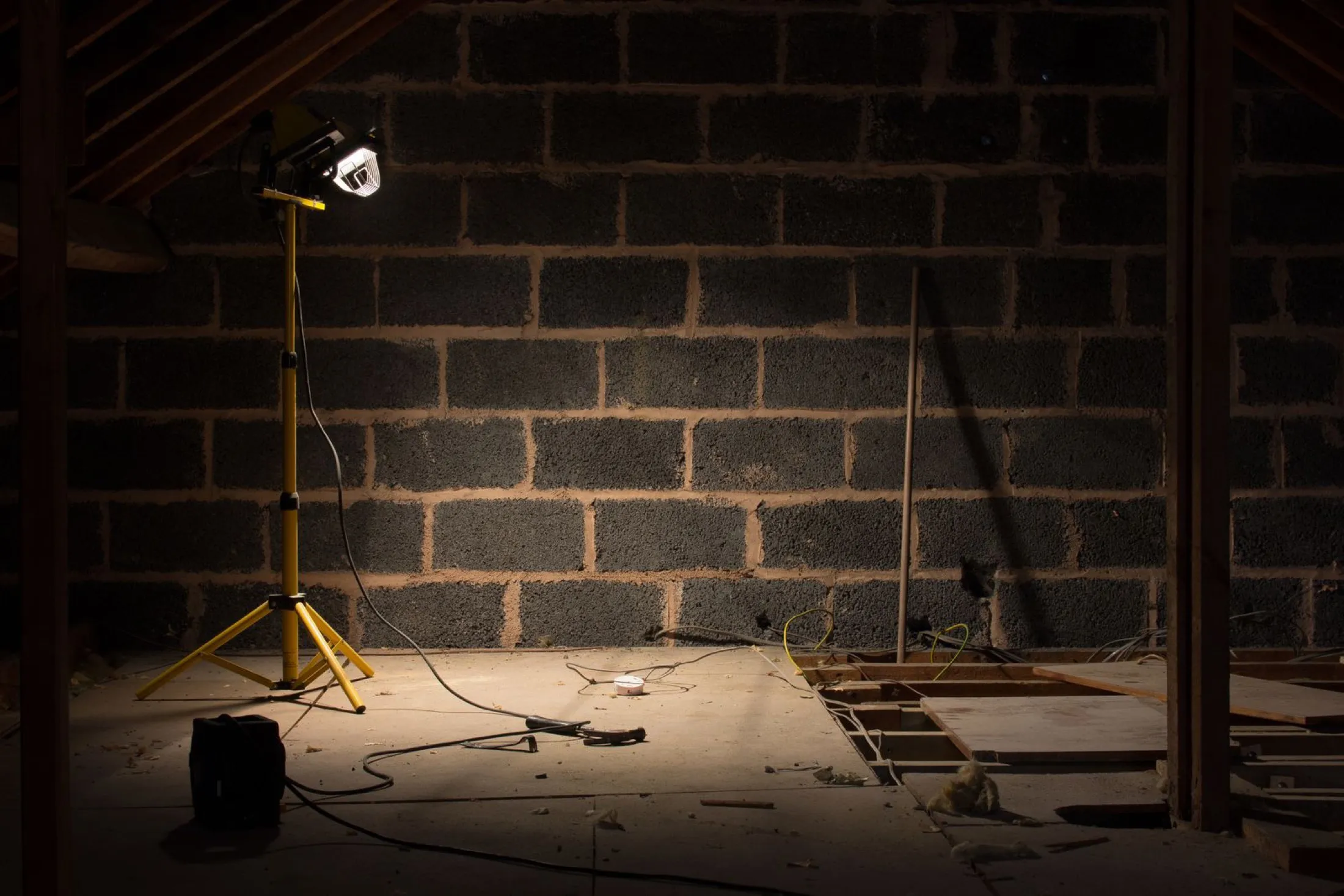 Professional evaluating an attic assembly